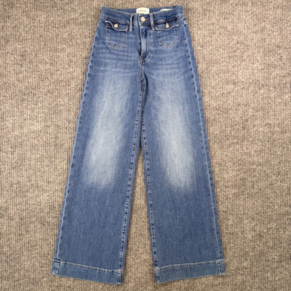 FRAME Le Slim Palazzo High Rise Wide Leg Jeans Medium Wash Size 25
